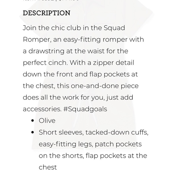 CABi Squad Olive Green Short Sleeve Romper - Picture 3 of 3